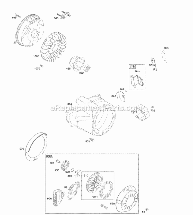 Blower HousingShrouds Flywheel Rewind Starter Diagram and Parts List for 20M314-3021-F1  Briggs and Stratton Engine